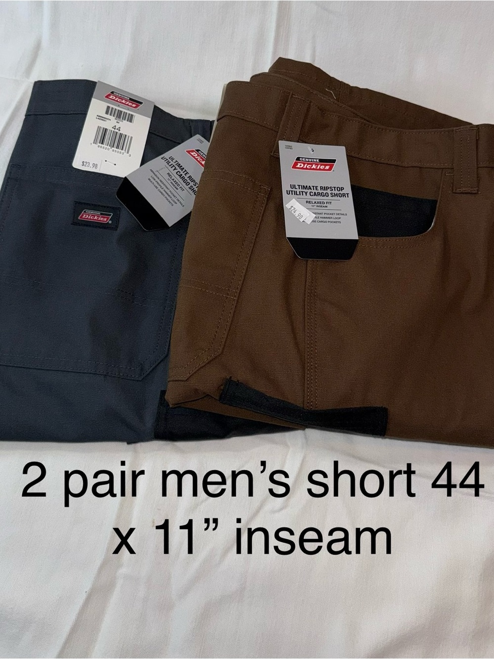 2 pair Dickies Men’s 44 x 11” inseam Cargo Shorts 1 in Brown & 1 Blue/Dark Gray